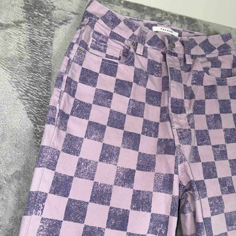 Pacsun Jeans Womens 24 Pink Purple Checkered Denim‎ Pants 90s Boyfriend Jeans